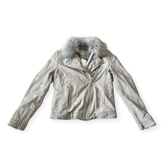 Samantha Sipos Seeing Stars Lamb Leather Biker Jacket Gray, Size S - Picture 6 of 16